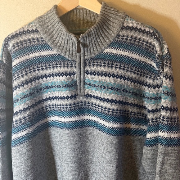 Lands' End Other - Lands End Men's Gray Fair Isle 1/4 Zip Sweater XL Guernsey Stitch Winter Knit